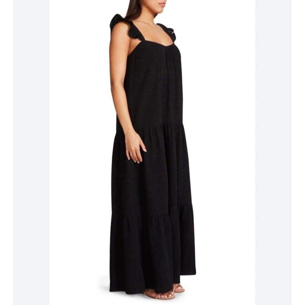 BB Dakota Steve Madden Ella Sun Dress Size M Black Gauze Sleeveless‎ Tiered Maxi
